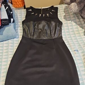 Black Sleeveless Faux-Leather Accent Dress